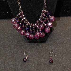 Vintage 18"  Synthetic Amethyst Bead Necklace and earring set